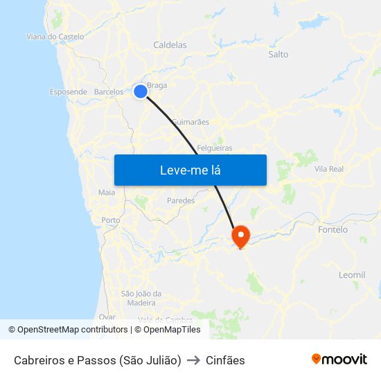 Cabreiros e Passos (São Julião) to Cinfães map