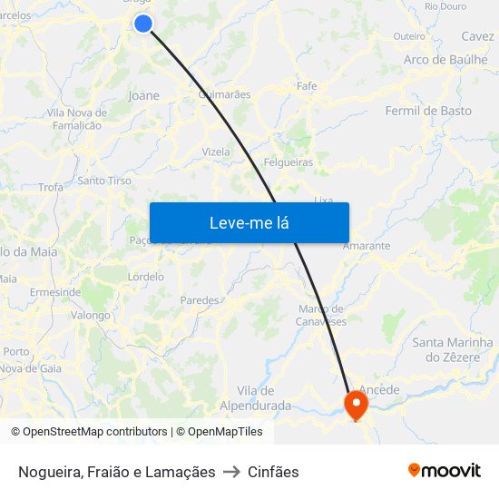 Nogueira, Fraião e Lamaçães to Cinfães map