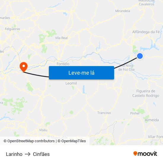Larinho to Cinfães map
