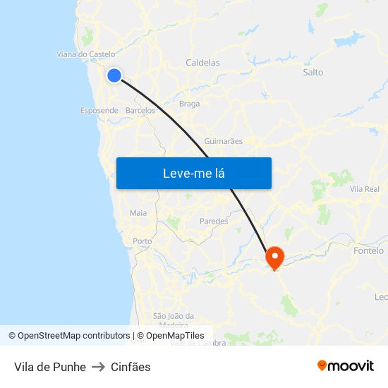 Vila de Punhe to Cinfães map