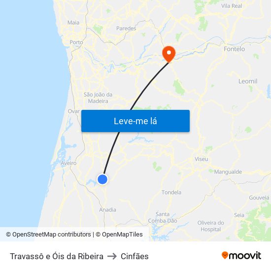 Travassô e Óis da Ribeira to Cinfães map