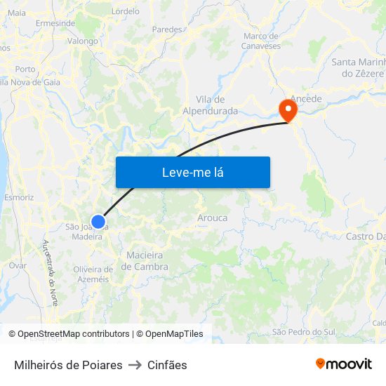 Milheirós de Poiares to Cinfães map