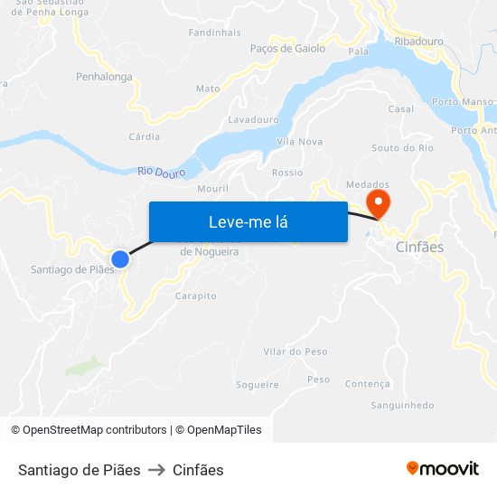 Santiago de Piães to Cinfães map