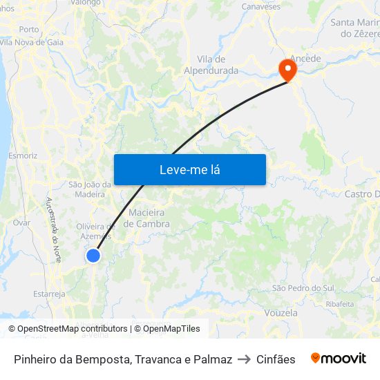 Pinheiro da Bemposta, Travanca e Palmaz to Cinfães map