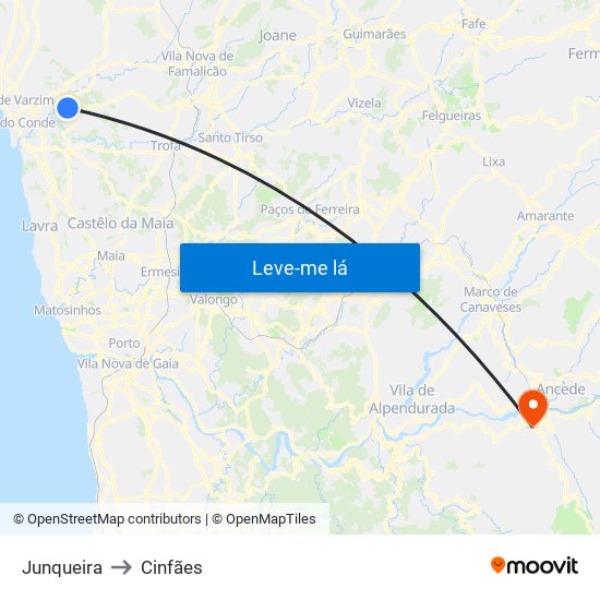 Junqueira to Cinfães map