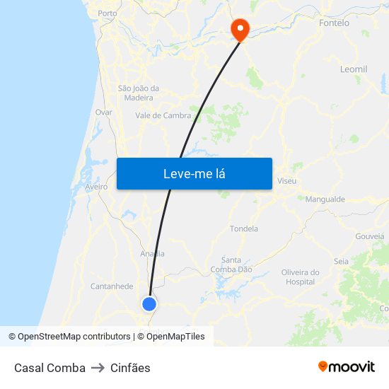 Casal Comba to Cinfães map