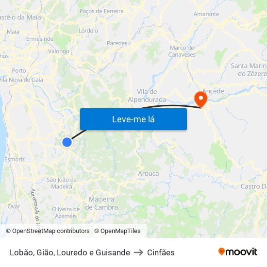 Lobão, Gião, Louredo e Guisande to Cinfães map