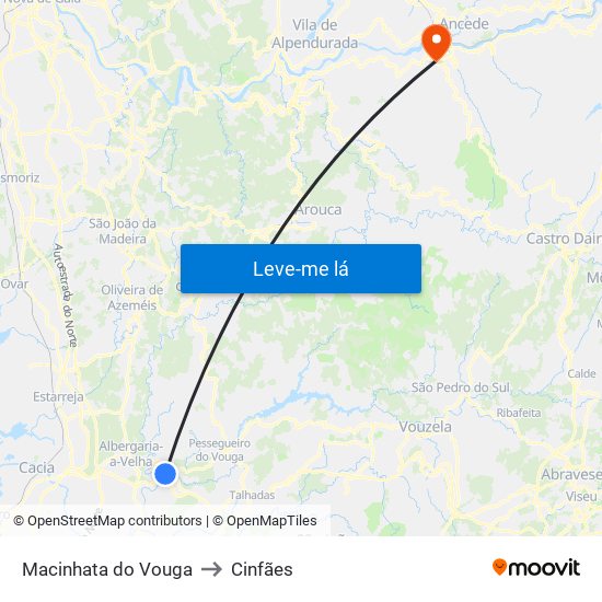 Macinhata do Vouga to Cinfães map