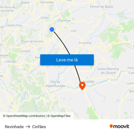 Revinhade to Cinfães map