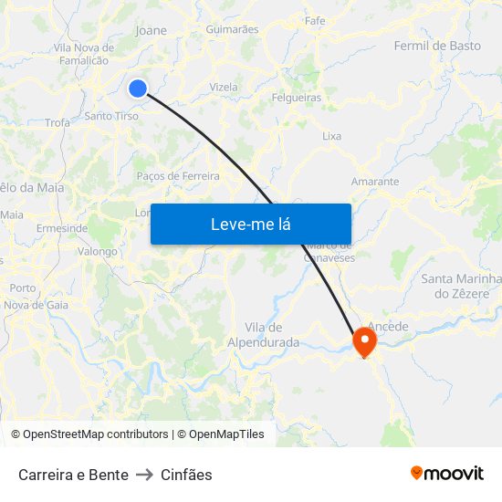 Carreira e Bente to Cinfães map