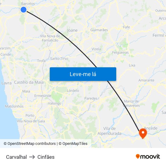 Carvalhal to Cinfães map
