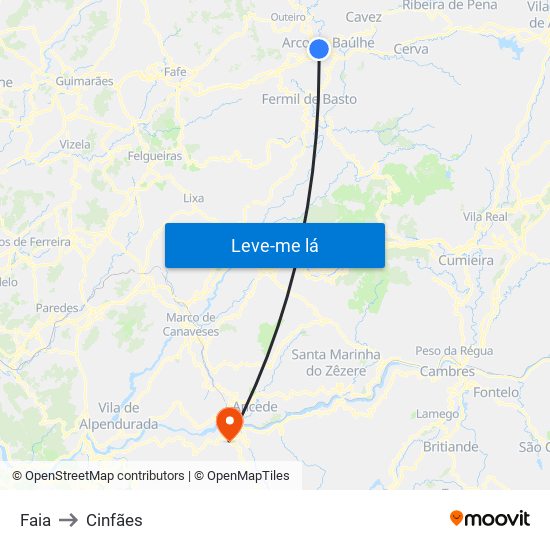 Faia to Cinfães map