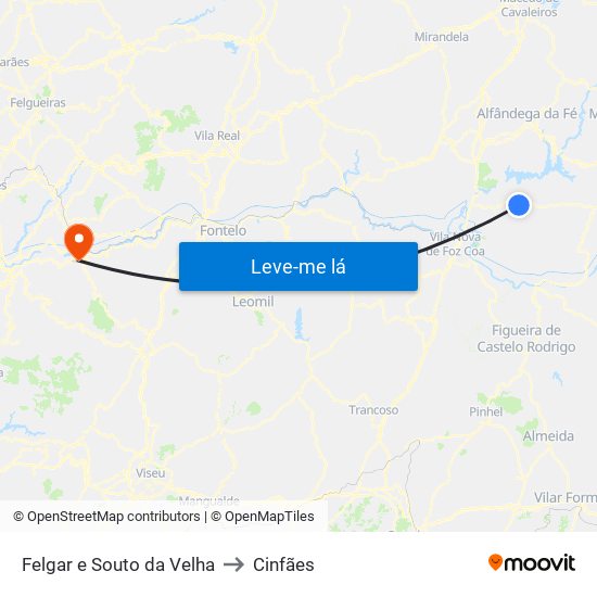 Felgar e Souto da Velha to Cinfães map