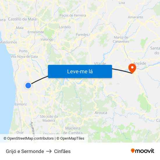 Grijó e Sermonde to Cinfães map