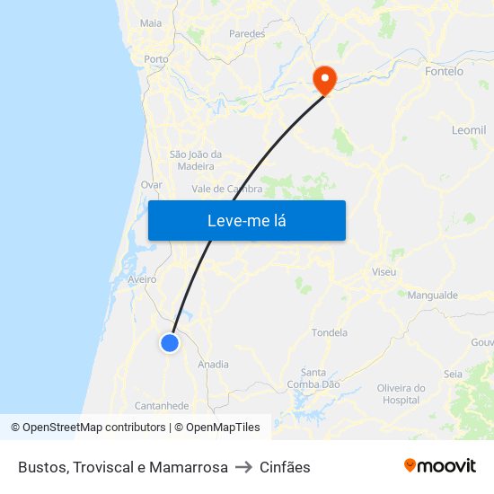 Bustos, Troviscal e Mamarrosa to Cinfães map