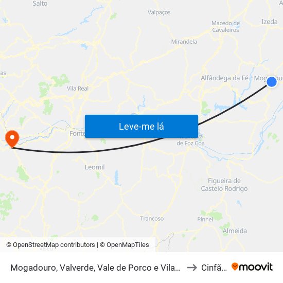 Mogadouro, Valverde, Vale de Porco e Vilar de Rei to Cinfães map