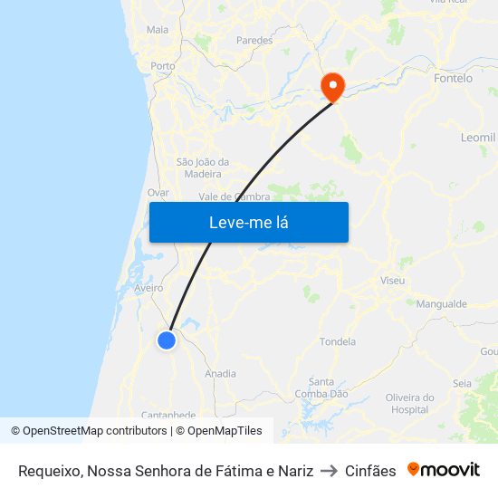 Requeixo, Nossa Senhora de Fátima e Nariz to Cinfães map