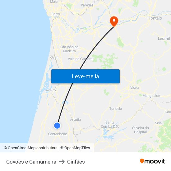 Covões e Camarneira to Cinfães map