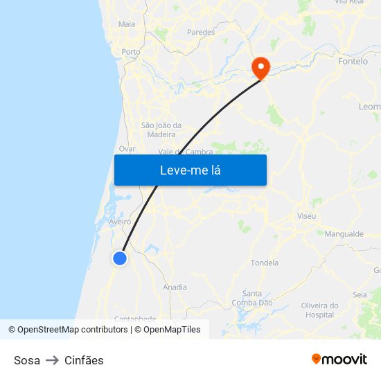 Sosa to Cinfães map