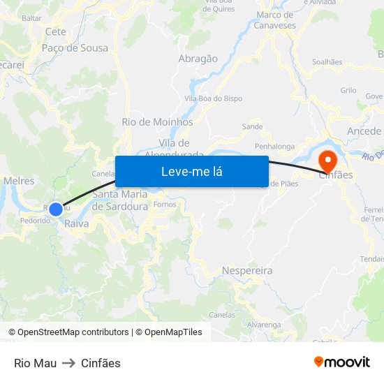 Rio Mau to Cinfães map