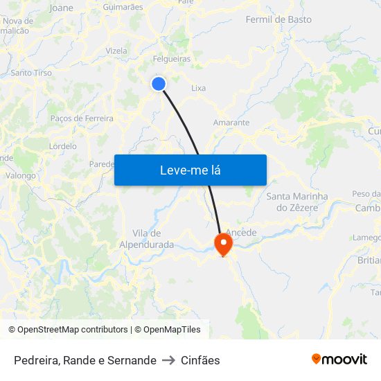 Pedreira, Rande e Sernande to Cinfães map