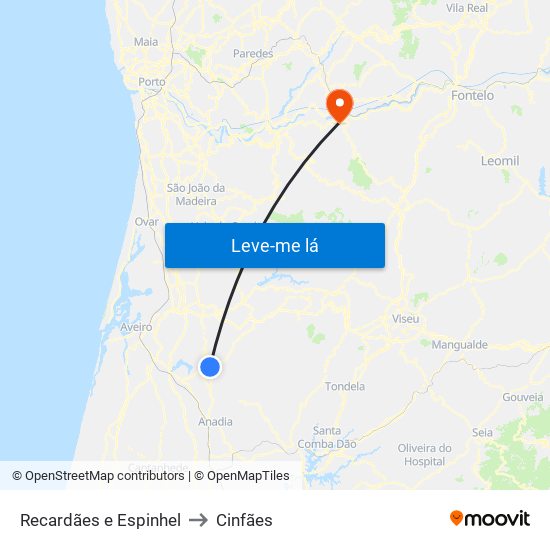 Recardães e Espinhel to Cinfães map