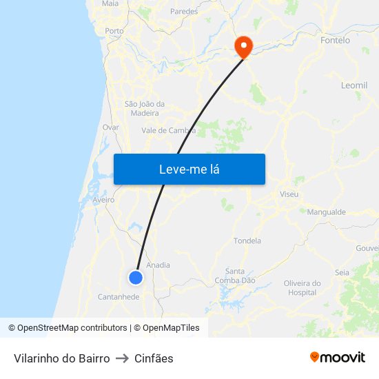Vilarinho do Bairro to Cinfães map