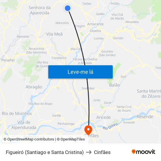 Figueiró (Santiago e Santa Cristina) to Cinfães map