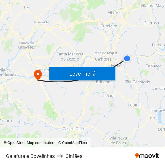 Galafura e Covelinhas to Cinfães map