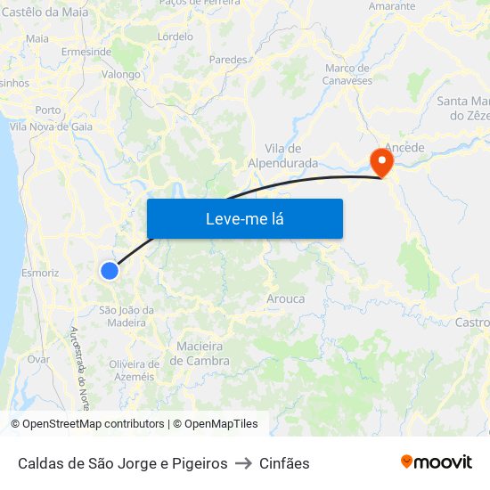 Caldas de São Jorge e Pigeiros to Cinfães map