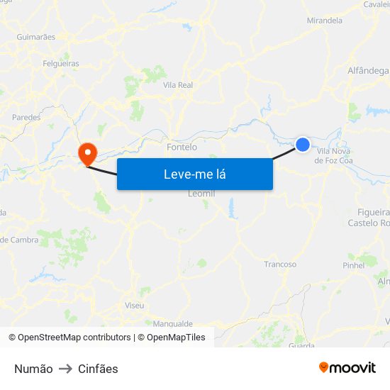 Numão to Cinfães map