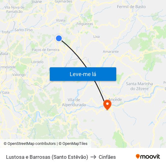 Lustosa e Barrosas (Santo Estêvão) to Cinfães map