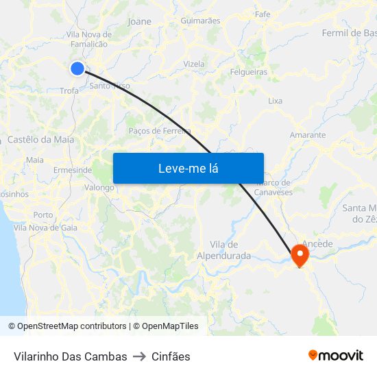 Vilarinho Das Cambas to Cinfães map