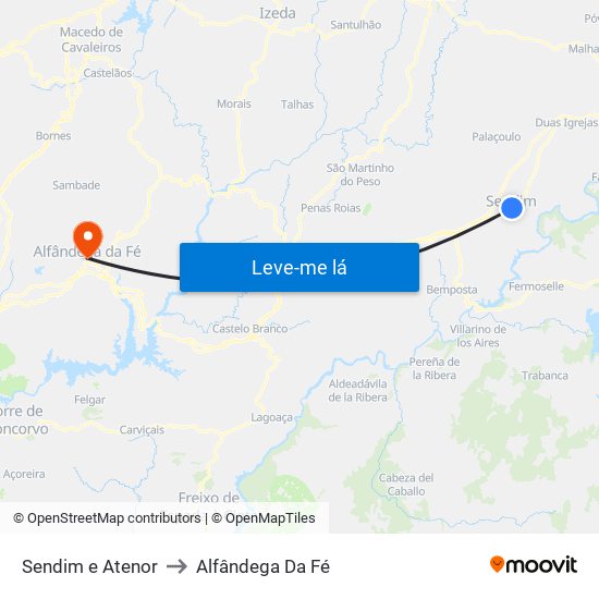 Sendim e Atenor to Alfândega Da Fé map