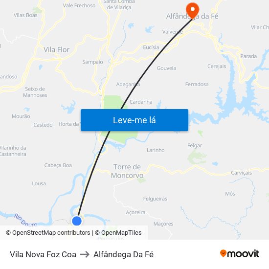 Vila Nova Foz Coa to Alfândega Da Fé map