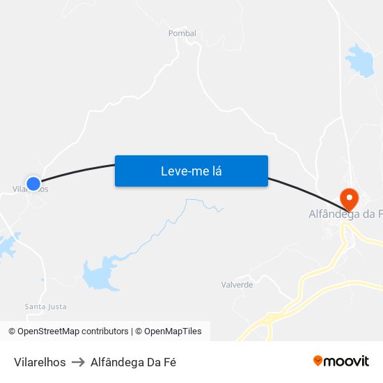 Vilarelhos to Alfândega Da Fé map