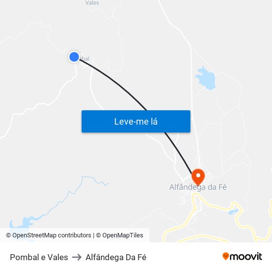 Pombal e Vales to Alfândega Da Fé map