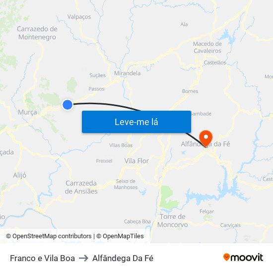 Franco e Vila Boa to Alfândega Da Fé map