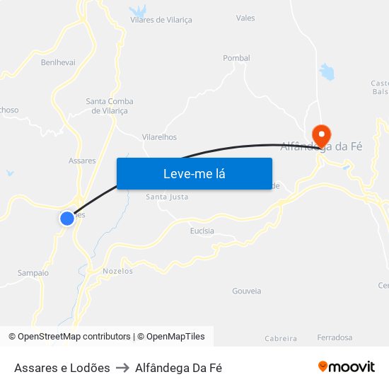 Assares e Lodões to Alfândega Da Fé map