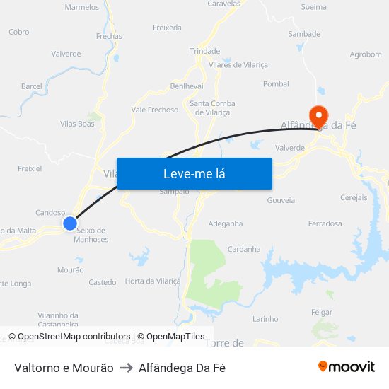 Valtorno e Mourão to Alfândega Da Fé map