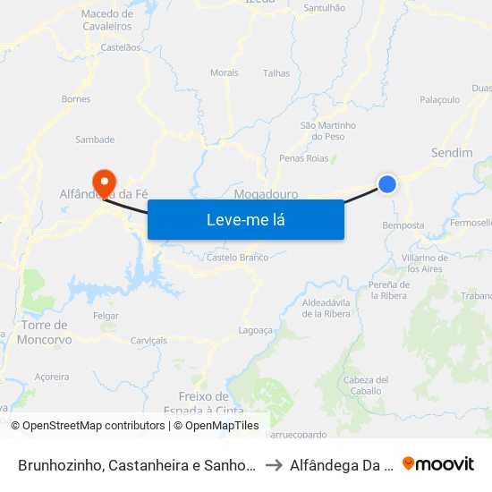 Brunhozinho, Castanheira e Sanhoane to Alfândega Da Fé map