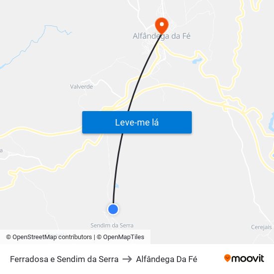Ferradosa e Sendim da Serra to Alfândega Da Fé map