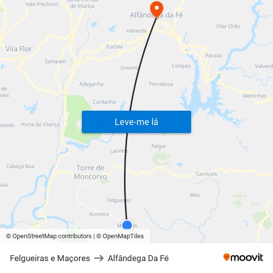 Felgueiras e Maçores to Alfândega Da Fé map