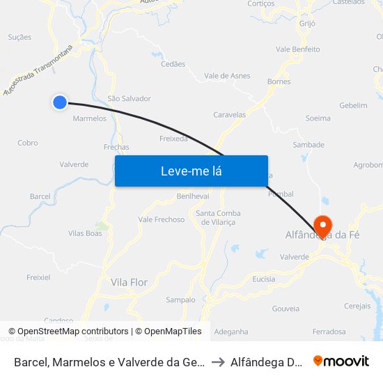 Barcel, Marmelos e Valverde da Gestosa to Alfândega Da Fé map