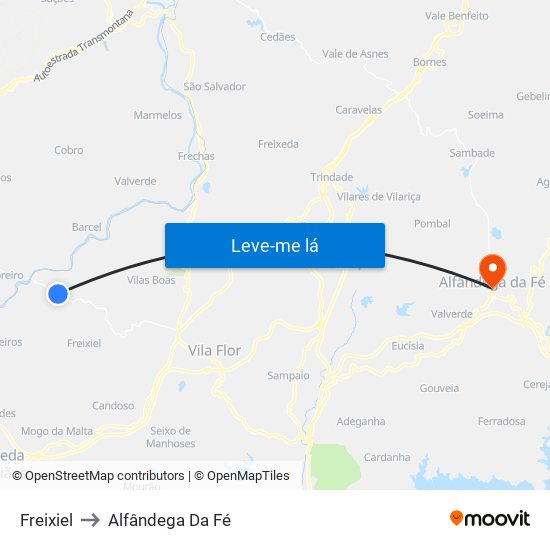 Freixiel to Alfândega Da Fé map