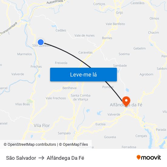 São Salvador to Alfândega Da Fé map