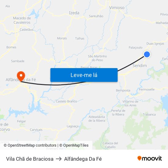 Vila Chã de Braciosa to Alfândega Da Fé map