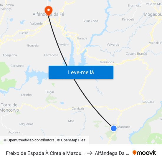 Freixo de Espada À Cinta e Mazouco to Alfândega Da Fé map