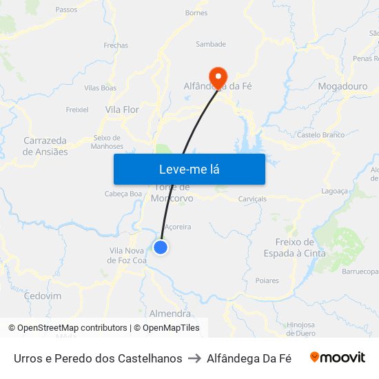 Urros e Peredo dos Castelhanos to Alfândega Da Fé map