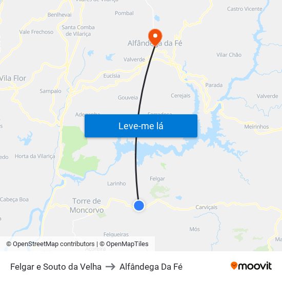 Felgar e Souto da Velha to Alfândega Da Fé map